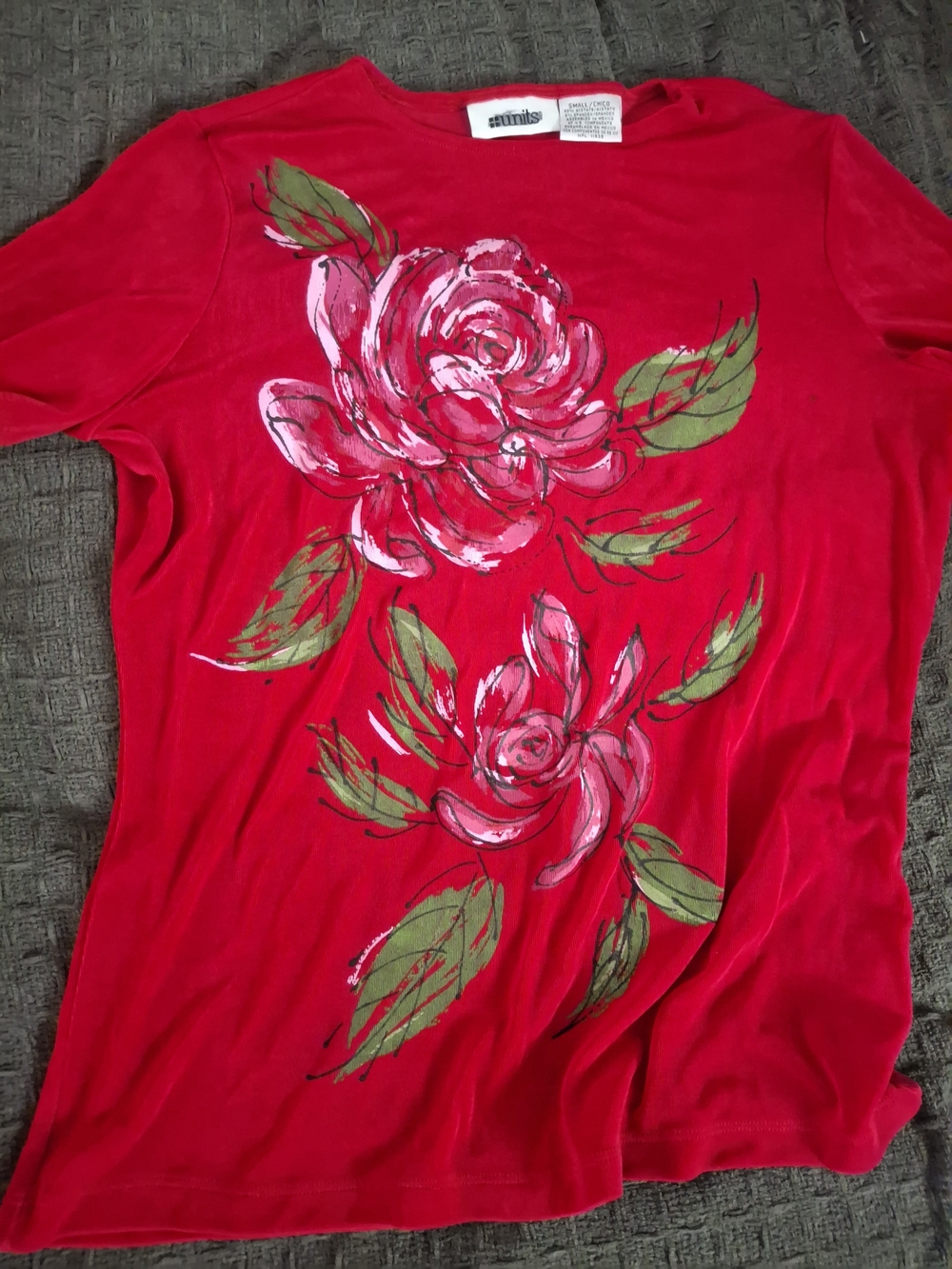 St. John's Bay Red Short Sleeve Tee with Pink Floral Print